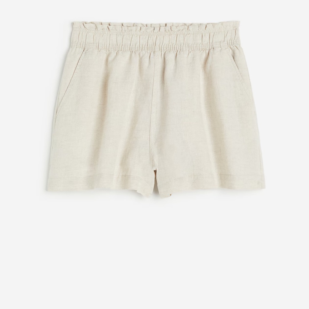 H&M Women’s LINEN-BLEND PULL-ON CREAM BEIGE SHORTS